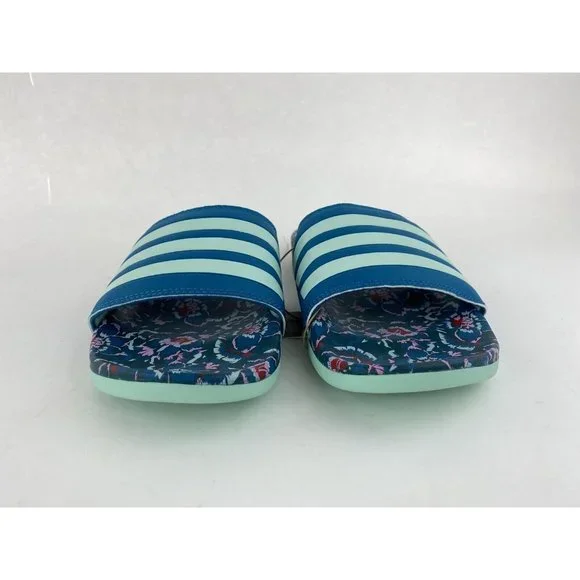 Adidas Adilette Comfort Blue Floral Women's Slides Teal Uncommon Colorway - Picture 7 of 10